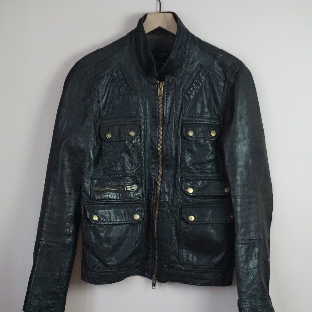 All Saints Brown Leather Moto Jacket sz M